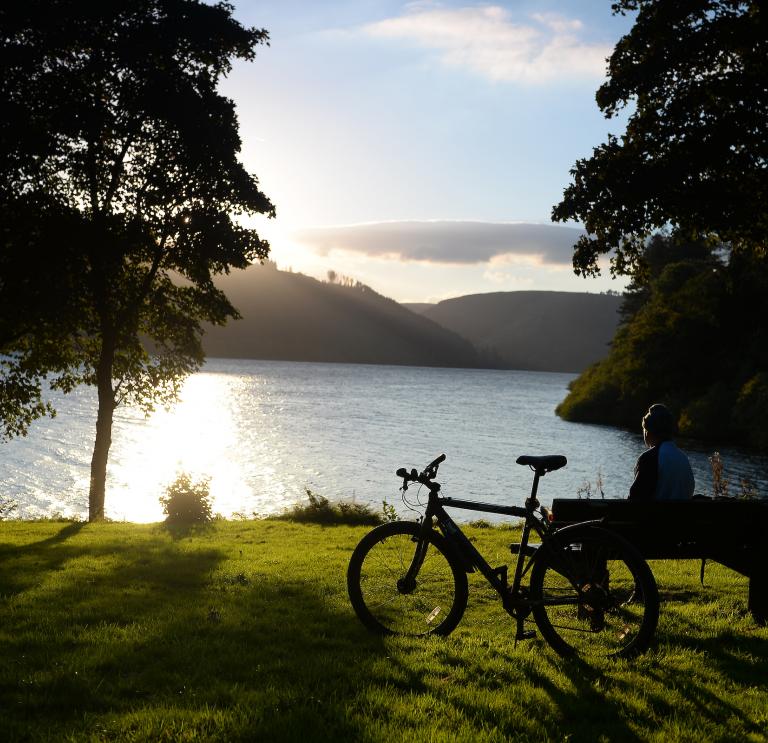 Bike parked up in front of the lake