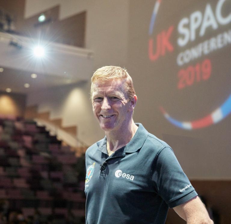 Tim Peake speaking at the UK Space Agency Conference