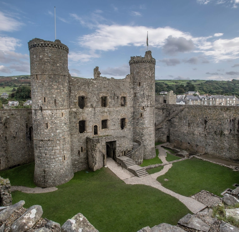 inside courtyard of Castell Harlech (Harlech Castle).
