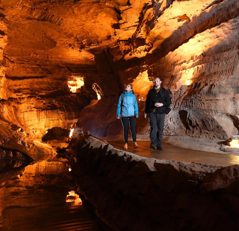 Couple enjoying the spectacular caves at Dan-yr-Ogof National Showcaves Centre for Wales