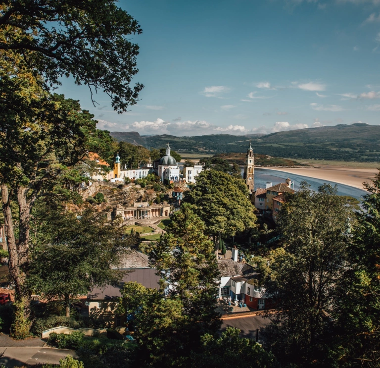 aerial view of Italianate village.