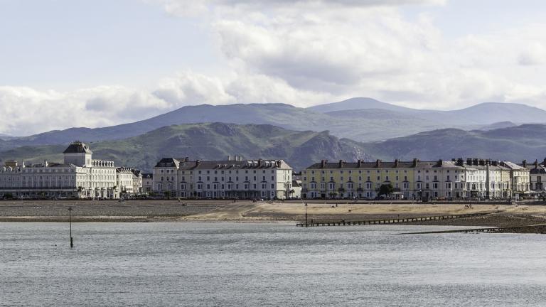 View of Llandudno seafront from out at sea.