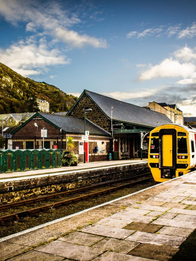 A train at the station in Barmouth