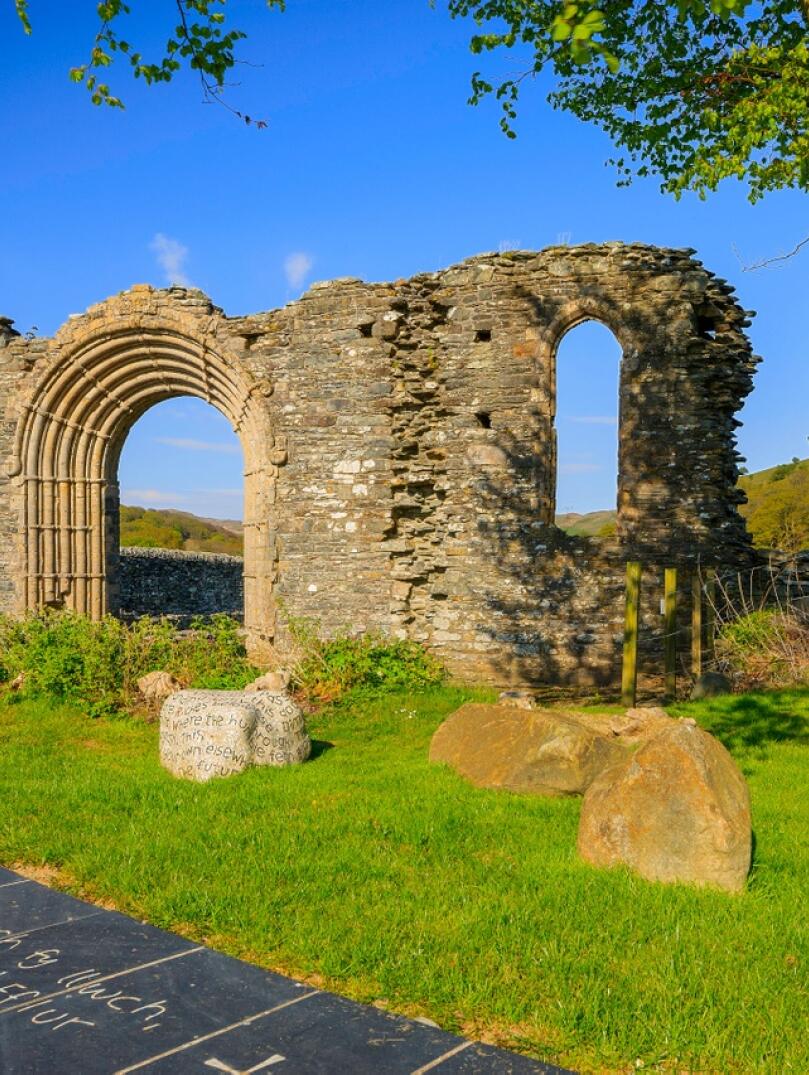 Ruins of a Cistercian abbey in the sunlight