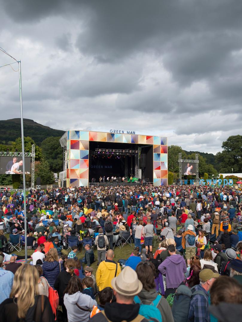 Crowds in front of a stage at Green Man festival.