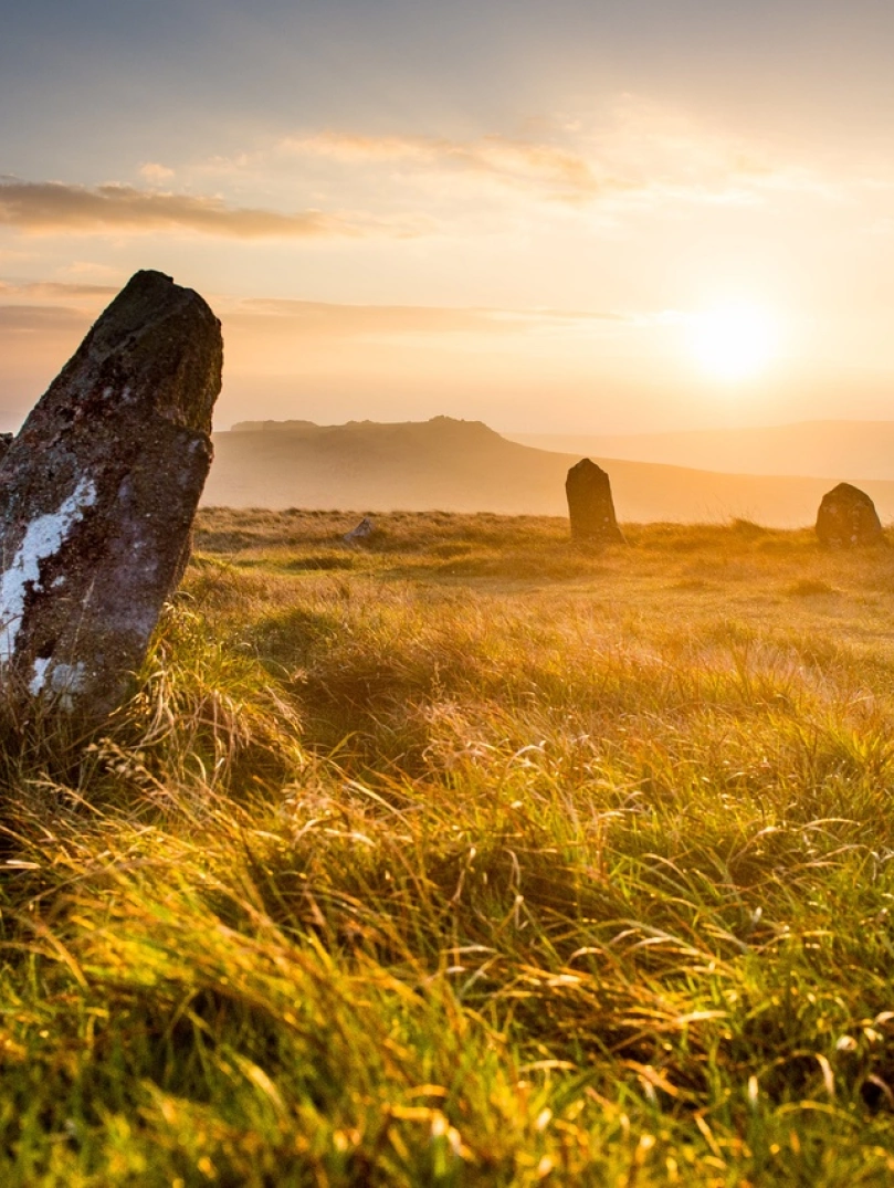 Standing stones in the warm sunlight