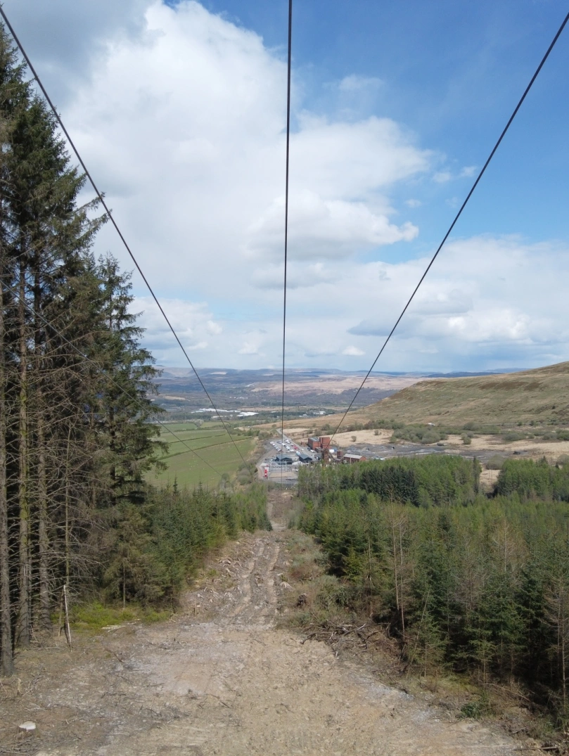 zip lines over the countryside.