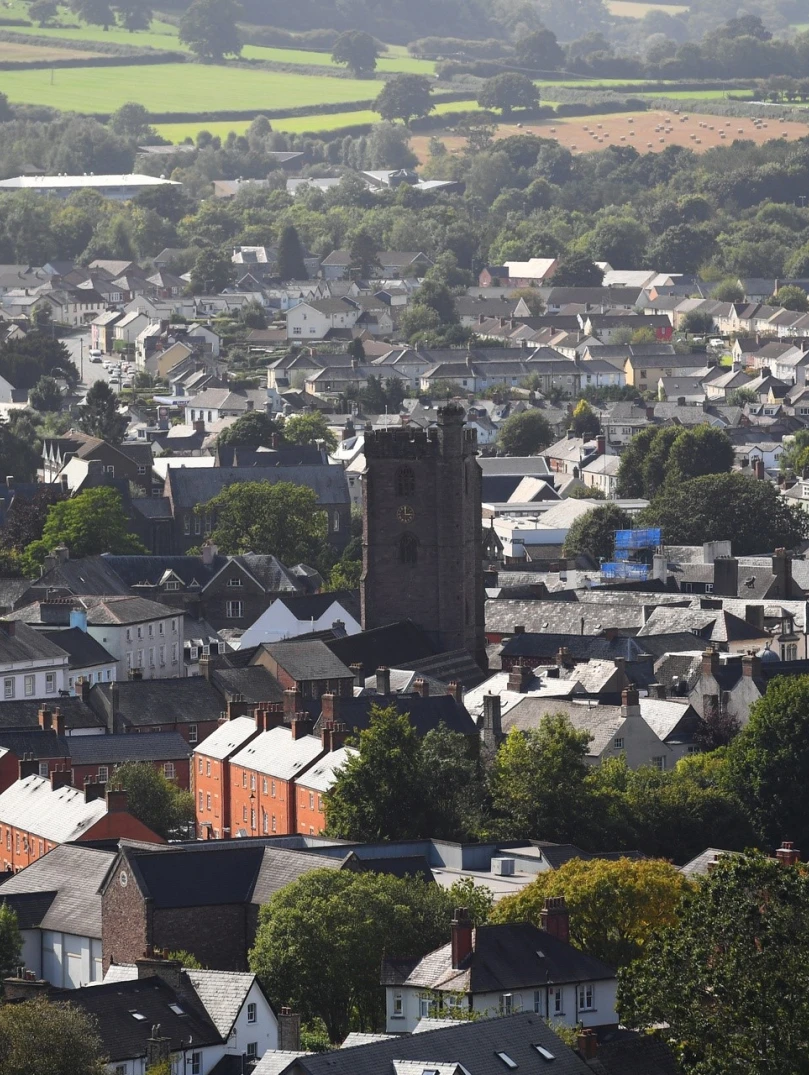 aerial view of Brecon town.