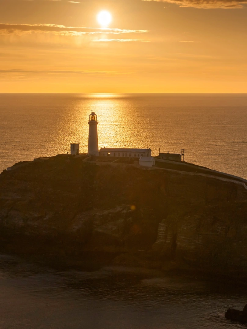 South Stack Lighthouse at sunset.