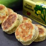 Leek, Laverbread and Y Fenni Cheese Welshcakes next to a pack of butter.