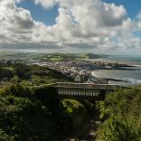 Blick auf die Bucht von Aberystwyth von der Cliff Top Railway.