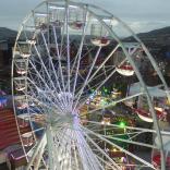 Big wheel and winter wonderland aerial view.