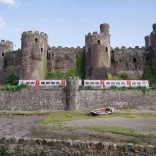 train passing castle.