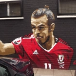 mural of Gareth Bale on changing room wall.