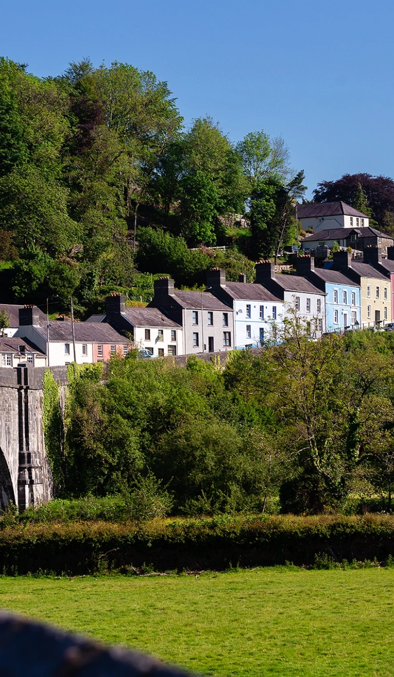 Row of houses painted bright colours.